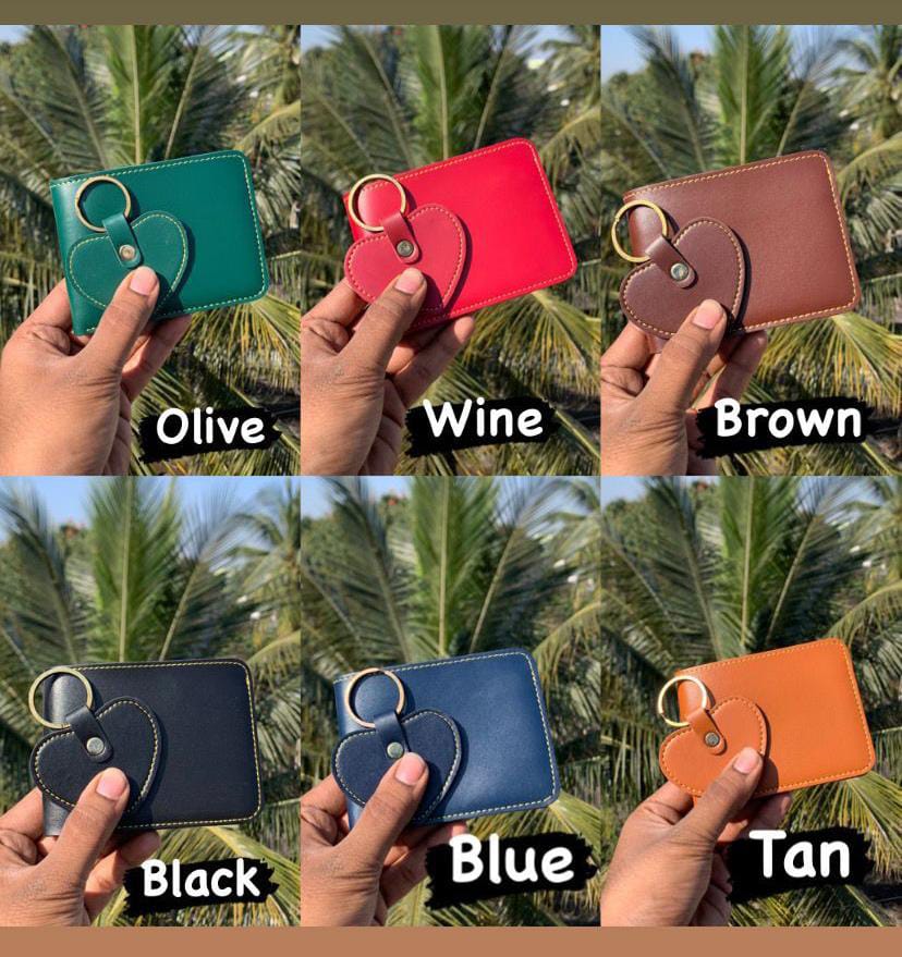 Faux Wallet+ Heart Leather Keychain